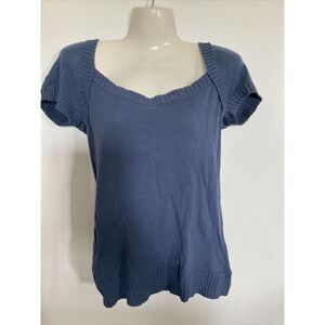 Bcbg MAXAZRIA dark‎ blue square neckline fitted sweater short sleeve size large